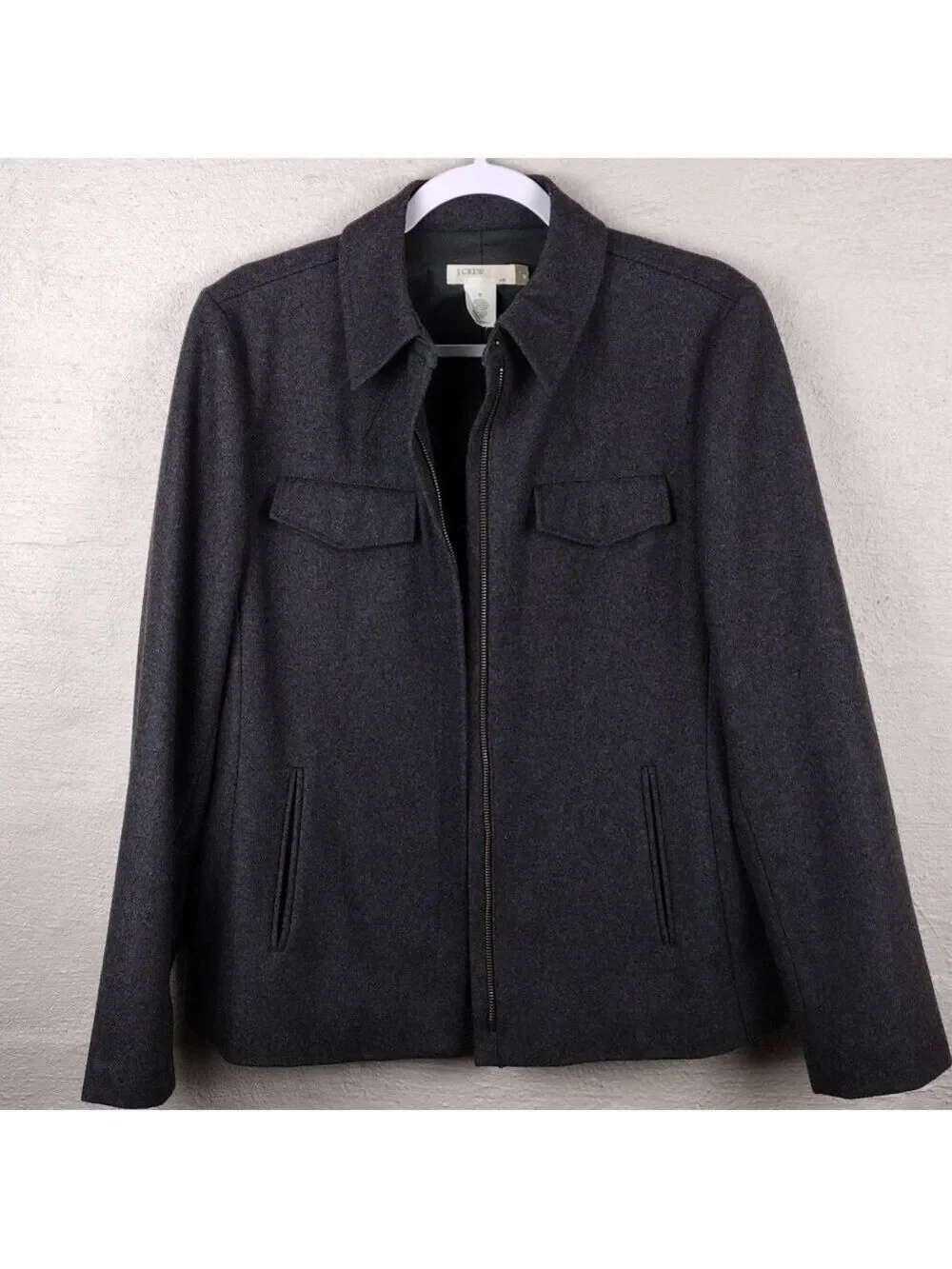 J. Crew Dark Gray Wool Blend Snap Collar Funnel Neck Long Sleeve Zip Up Coat
